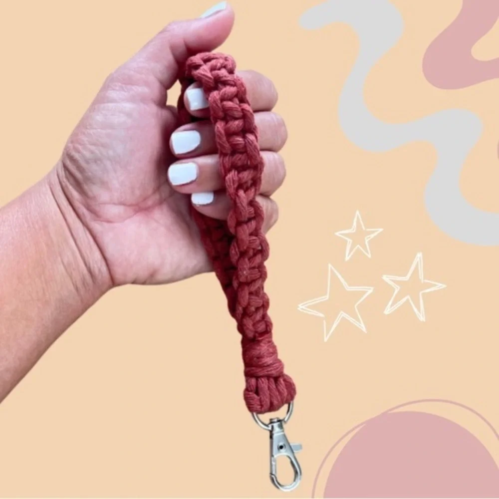 Boho Handcrafted Macrame Wristlet Brick color Keychain